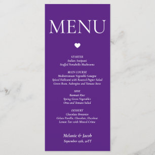 Carte plate de menu de mariage minimaliste violet