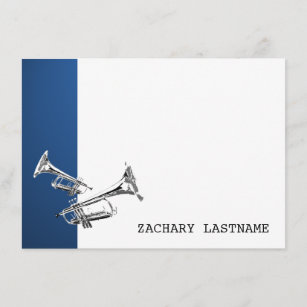 Carte plate de Merci argenté bleu de trompette