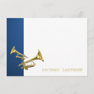 Carte plate de Merci bleu d'or de trompette