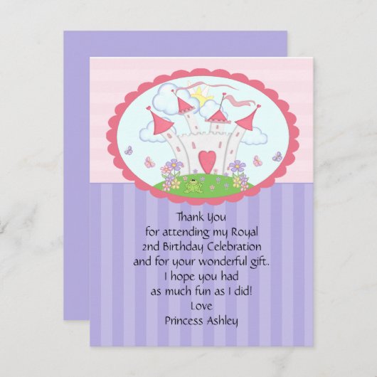 Carte plate de Merci pourpre de princesse Castle (Devant / Derrière)