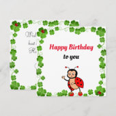 Carte plate de naissance Ladybug Mignonne et Joyeu (Devant / Derrière)