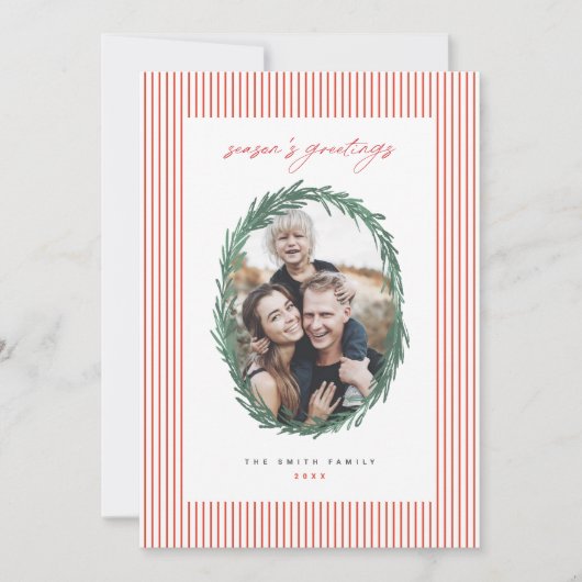 Carte plate de Noël à rayures classiques avec cour (Devant)