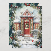 Carte plate de Noël avec porte rouge de vacances (Devant / Derrière)