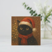 Carte plate de Noël avec un chat chaleureux (Debout devant)