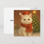 Carte plate de Noël chat confortable (Devant / Derrière)