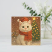 Carte plate de Noël chat confortable (Debout devant)