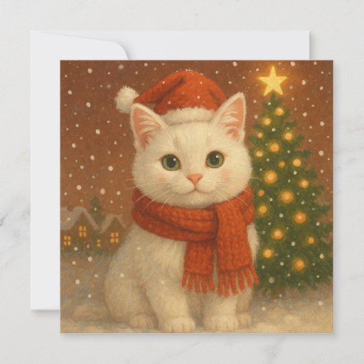 Carte plate de Noël chat confortable (Devant)