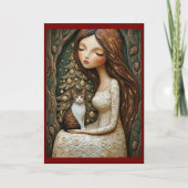 Carte plate de Noël fantaisiste avec chat et fée d (Devant)