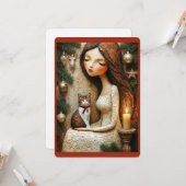 Carte plate de Noël fantaisiste avec chat et fée d (Devant/Arrière en situation)