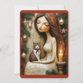 Carte plate de Noël fantaisiste avec chat et fée d (Devant)
