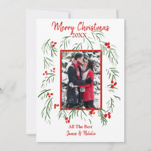 Carte plate de Noël personnalisée avec photo et fe