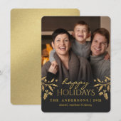 Carte plate de photo heureuse de vacances de houx (Devant / Derrière)