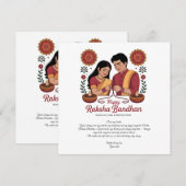 Carte plate de Raksha Bandhan joyeuse (Devant / Derrière)