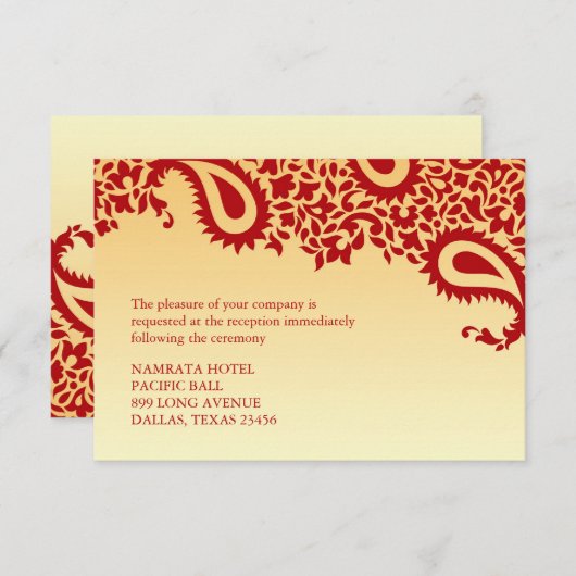 Carte plate de réception pour mariage indien de st (Devant / Derrière)