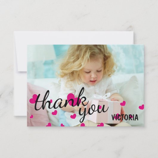 Carte plate de remerciement 3x5 avec photo de coeu (Devant)