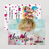 Carte plate de remerciement photo cœurs roses - 3x (Devant / Derrière)