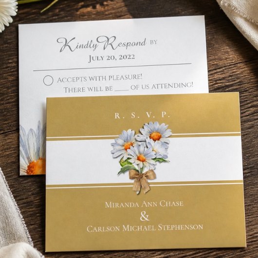 Carte plate de réponse de mariage Happy Daisy