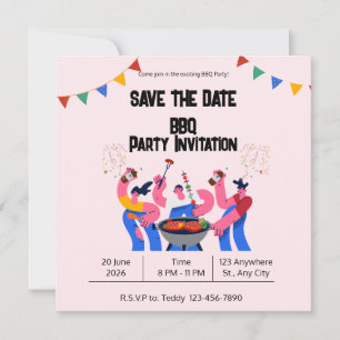 Carte plate de réservation BBQ bleu beige