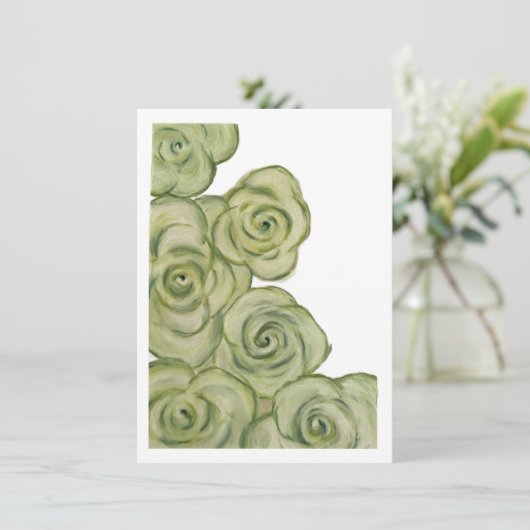 Carte plate de roses teintées de vert et de blanc (Debout devant)