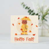 Carte plate de salutation d'ours mignon d'automne (Debout devant)