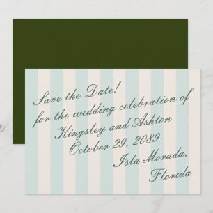 Carte plate de save the date à rayures avec auvent