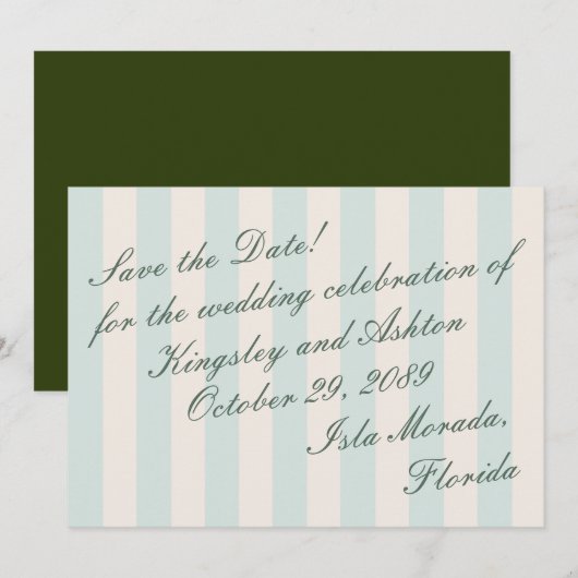 Carte plate de save the date à rayures avec auvent (Devant / Derrière)