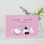 Carte plate de save the date avec de mignons oisea (Debout devant)