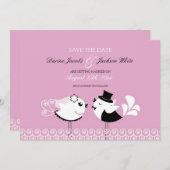 Carte plate de save the date avec de mignons oisea (Devant / Derrière)