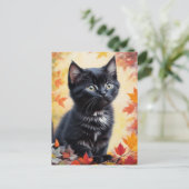 Carte plate de scène d'automne avec chaton noir (Debout devant)