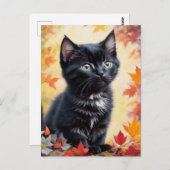 Carte plate de scène d'automne avec chaton noir (Devant / Derrière)