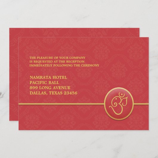 Carte plate de style indien de réception (Devant / Derrière)