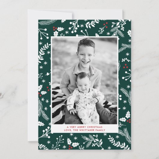 Carte plate de vacances de Noël de baies de vert d (Devant)