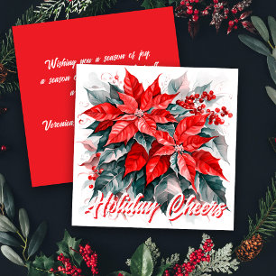 Carte plate de vœux de fêtes avec Poinsettia festi