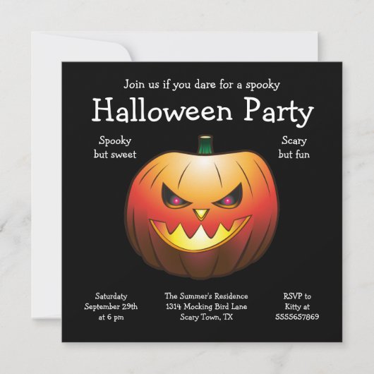 Carte plate d'invitation de citrouille d'Halloween (Devant)