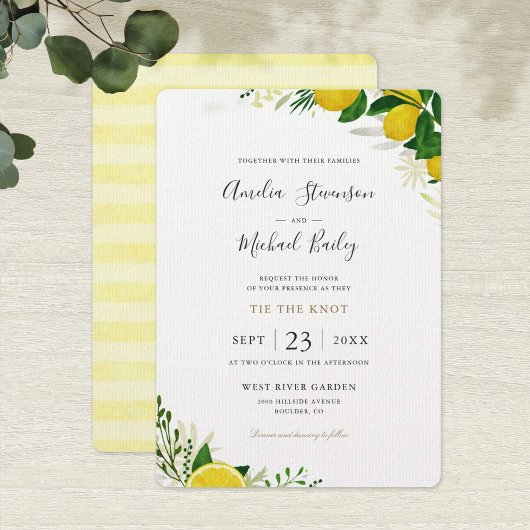 Carte plate d'invitation de mariage au citron simp