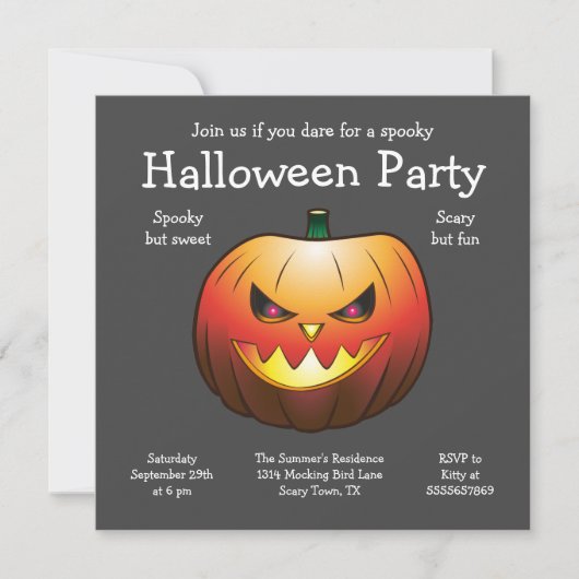 Carte plate d'invitation pour citrouille d'Hallowe (Devant)