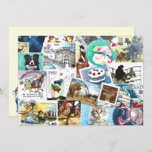 Carte plate Divers Timbres De Postage (Devant / Derrière)