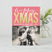 Carte plate d'or de Noël de photo rose de (Debout devant)