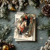 Carte plate Ferme de Noël avec écuries pour chevau