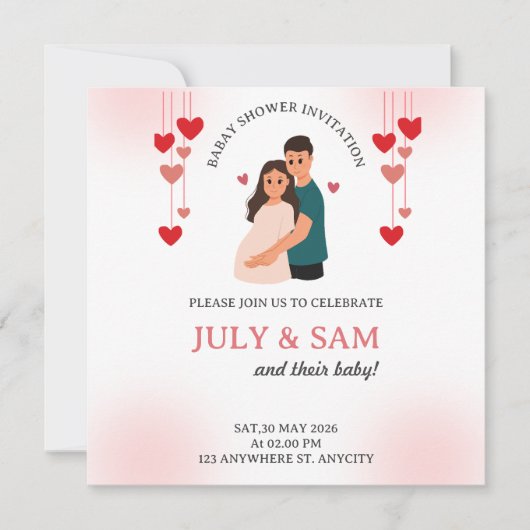 Carte plate - Invitation pour une baby shower (Devant)