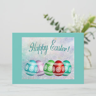 Carte plate Joyeuses Pâques Œufs colorés 