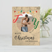 Carte plate Joyeux Noël Rustique Photo de Couple (Debout devant)