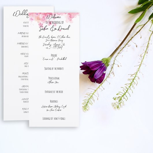 Carte plate mariage rustique fleur rose minimalist