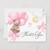 Carte plate Merci Ours Rose (Devant)