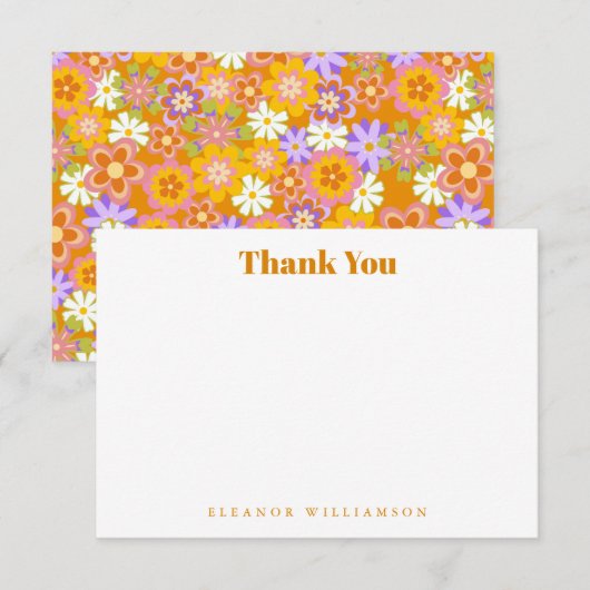 Carte plate personnalisée de douche florale orange (Devant / Derrière)