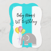 Carte plate pour le 1er anniversaire d'éléphant (Devant / Derrière)
