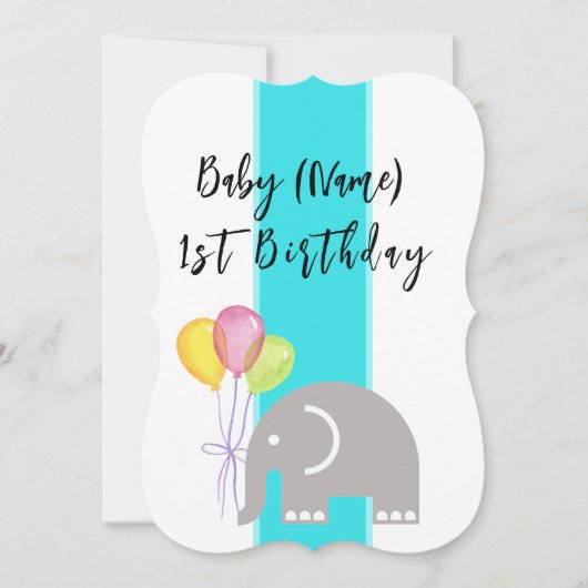 Carte plate pour le 1er anniversaire d'éléphant (Devant)