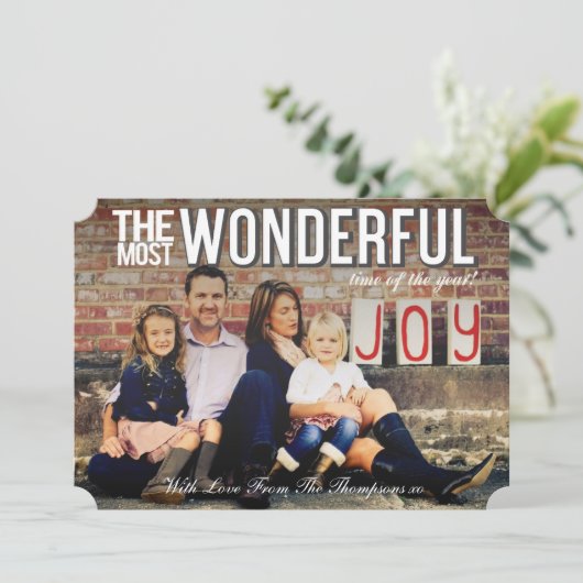 Carte plate recouverte par photo moderne de Noël (Debout devant)