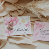 Carte plate remerciement ours rose 