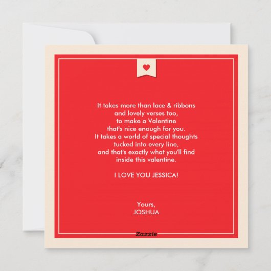 Carte plate rouge de heureuse Sainte-Valentin (Dos)